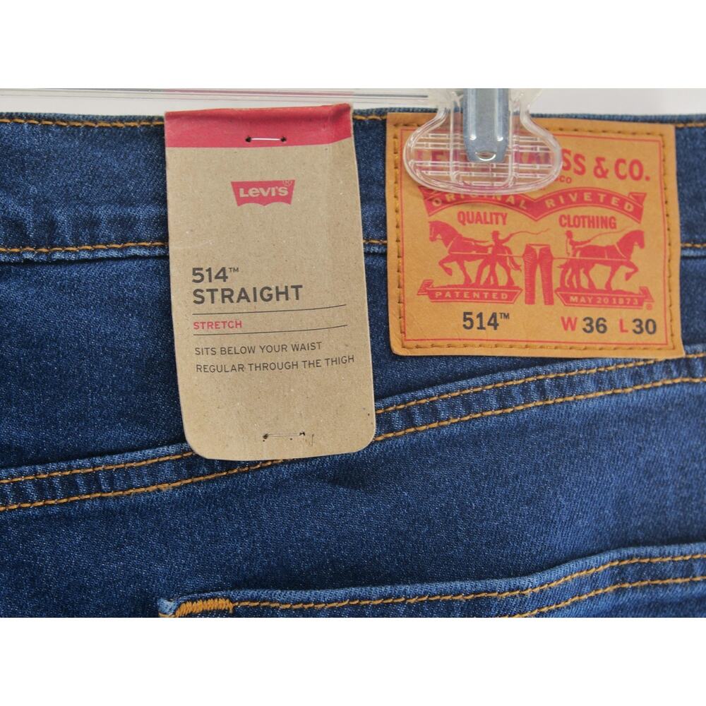 Levis 514 Straight Fit NWT Jeans Mens 36x30 Dark Wash Blue Stretch Denim New - Picture 9 of 11